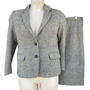 Vtg Harris Tweed Skirt Suit Westaway Women Size Small US 4/6 Brown Career Blazer